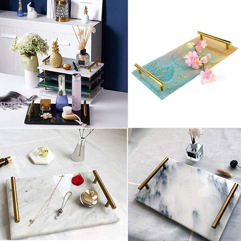 DSHE Silicone Mold Tray Geode 1pcs Agate Platter Molds and 2pcs Gold Handles, Epoxy Resin Casting Molds for Making Faux Agate Tray,Serving Board (molds with 2pcs Handles) - Image 4